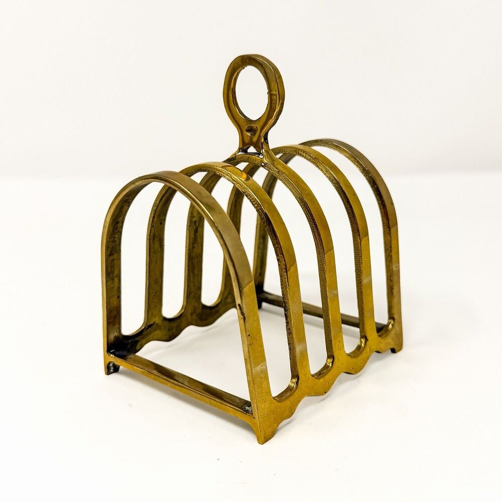 Vintage Solid Brass Toast Rack Letter Holder Napkin Holder Mail Organizer MCM